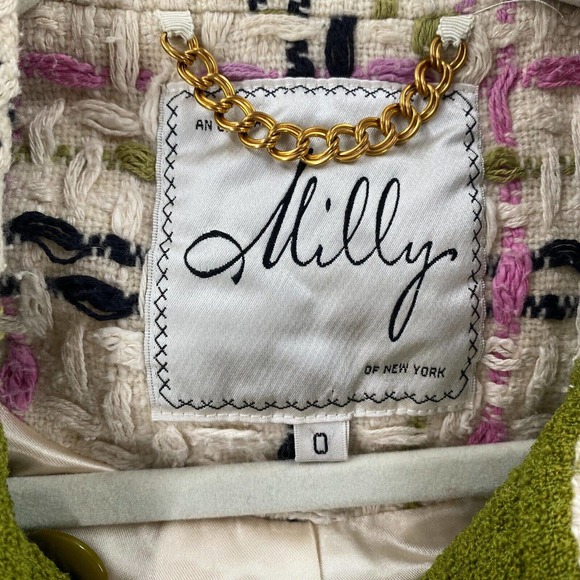 Milly of New York Tweed Pea Coat Womens Size 0 Double Breasted Long Wool Jacket - Picture 11 of 14